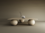 Sfera – Table basse carrée en travertin naturel avec base sphérique-Galerie Pietra