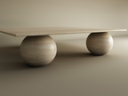 Sfera – Table basse carrée en travertin naturel avec base sphérique-Galerie Pietra