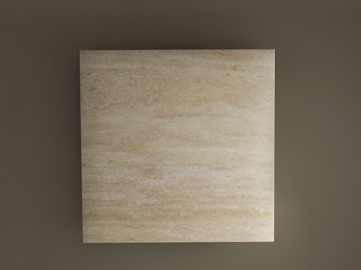 Sfera – Table basse carrée en travertin naturel avec base sphérique-Galerie Pietra