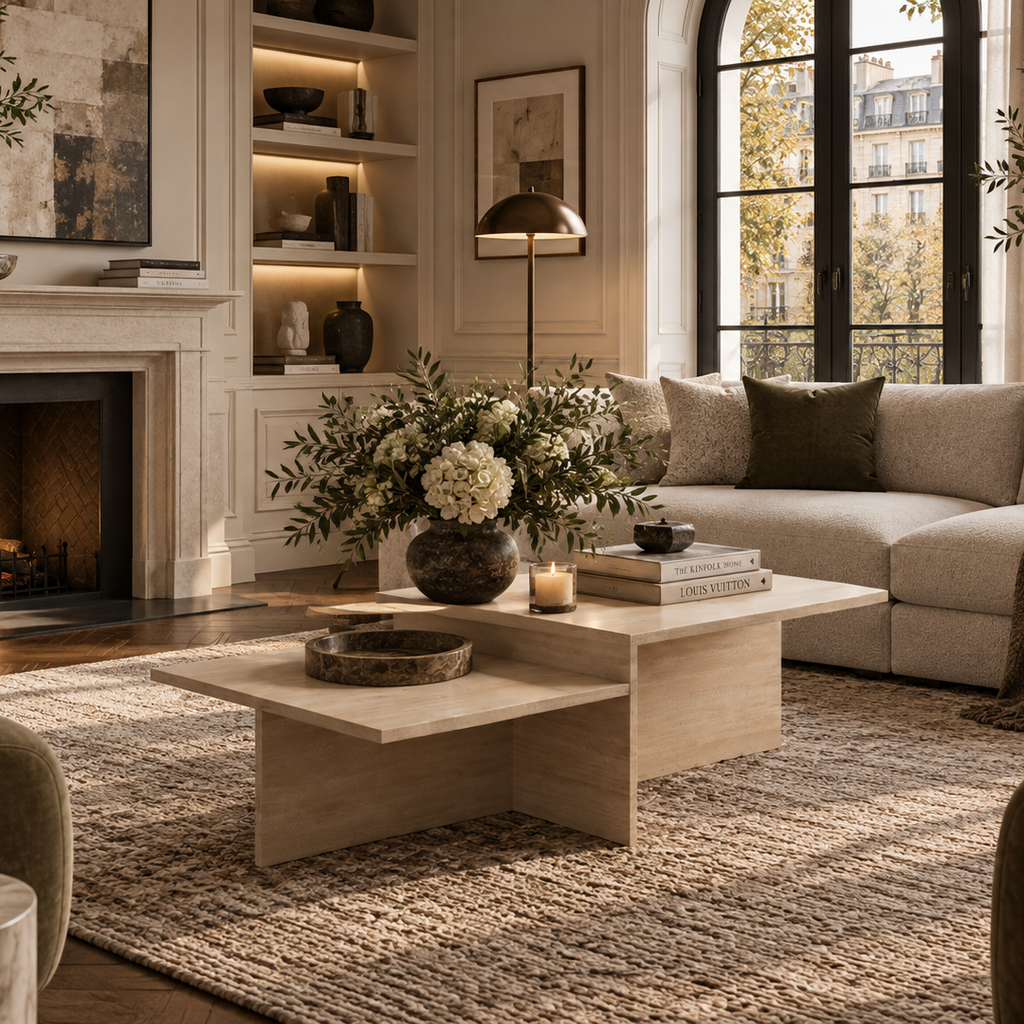 Terra – Table basse en travertin naturel au design durable-Galerie Pietra