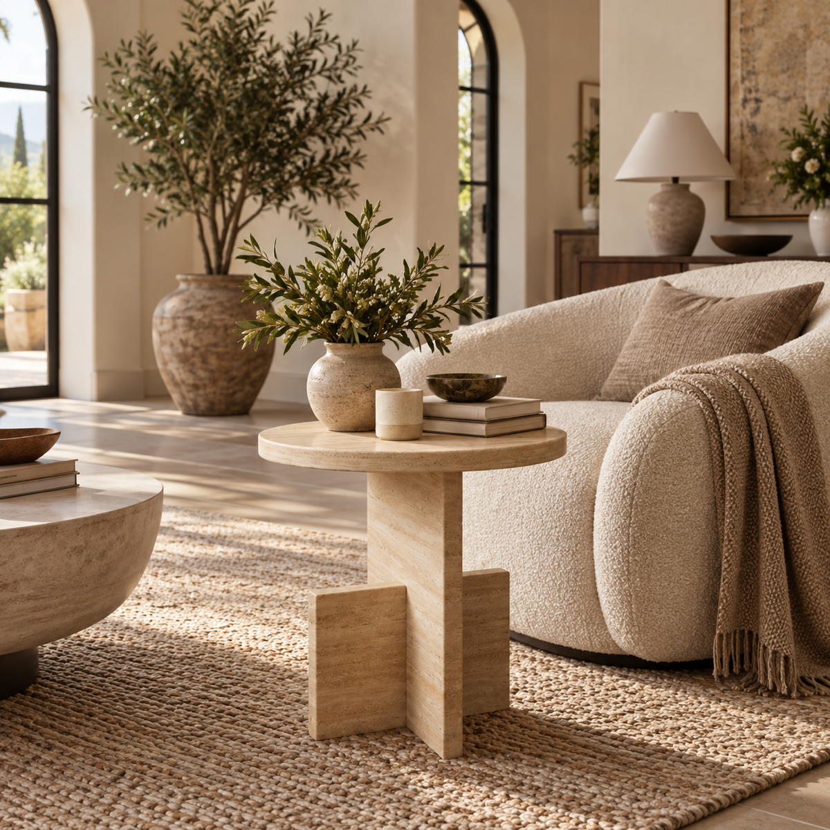 Travertine Scepter – Table d’appoint sculpturale en travertin naturel-Galerie Pietra