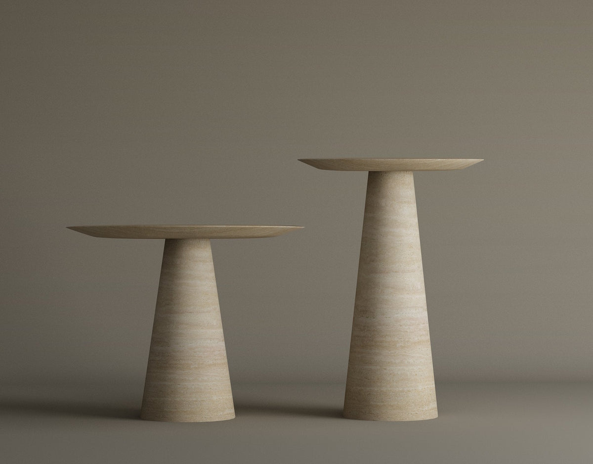 Twin Pillars – Ensemble de deux tables d’appoint en travertin naturel-Galerie Pietra