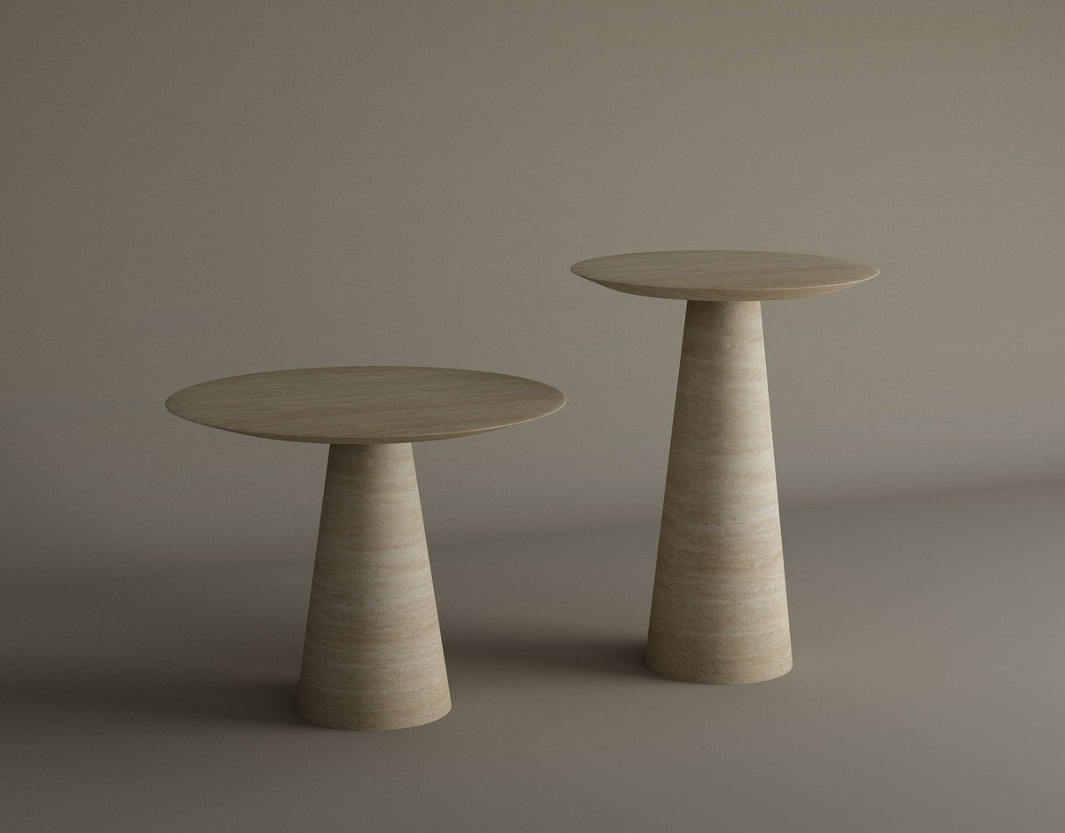 Twin Pillars – Ensemble de deux tables d’appoint en travertin naturel-Galerie Pietra
