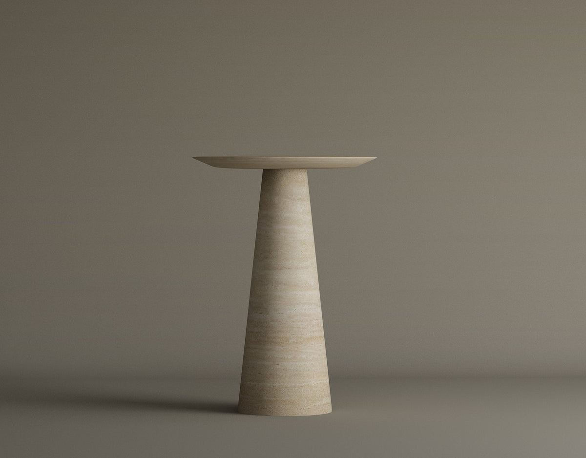 Twin Pillars – Ensemble de deux tables d’appoint en travertin naturel-Galerie Pietra