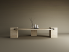 Varen – Table basse ovale en travertin naturel avec base carrée-Galerie Pietra
