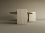Varen – Table basse ovale en travertin naturel avec base carrée-Galerie Pietra