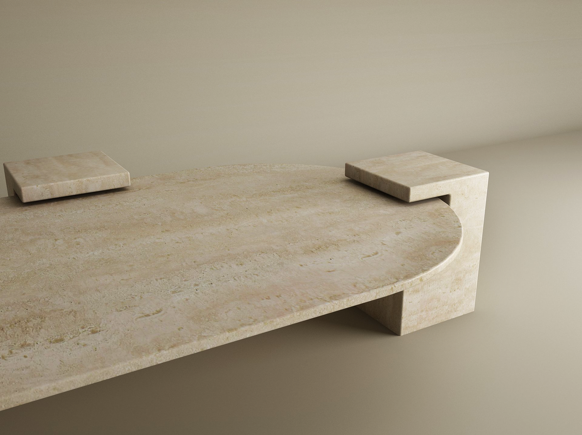 Varen – Table basse ovale en travertin naturel avec base carrée-Galerie Pietra
