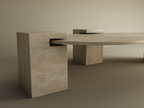 Varen – Table basse ovale en travertin naturel avec base carrée-Galerie Pietra