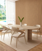 Varenza – Table à manger rectangulaire en travertin naturel avec piètement en V-Galerie Pietra