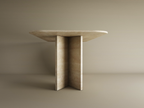 Varenza – Table à manger rectangulaire en travertin naturel avec piètement en V-Galerie Pietra