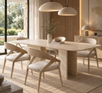 Varenza – Table à manger rectangulaire en travertin naturel avec piètement en V-Galerie Pietra