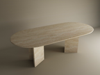 Velia – Table à manger ovale en travertin naturel avec piètement en V-Galerie Pietra