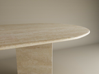 Velia – Table à manger ovale en travertin naturel avec piètement en V-Galerie Pietra