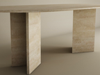 Velia – Table à manger ovale en travertin naturel avec piètement en V-Galerie Pietra