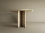 Velia – Table à manger ovale en travertin naturel avec piètement en V-Galerie Pietra