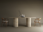Veyla – Table à manger elliptique en travertin naturel avec piètement rainuré-Galerie Pietra