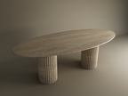 Veyla – Table à manger elliptique en travertin naturel avec piètement rainuré-Galerie Pietra