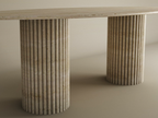 Veyla – Table à manger elliptique en travertin naturel avec piètement rainuré-Galerie Pietra