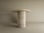 Veyla – Table à manger elliptique en travertin naturel avec piètement rainuré-Galerie Pietra