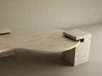 Veyra – Table basse ondulée en travertin naturel avec piètements imbriqués-Galerie Pietra