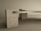 Veyra – Table basse ondulée en travertin naturel avec piètements imbriqués-Galerie Pietra