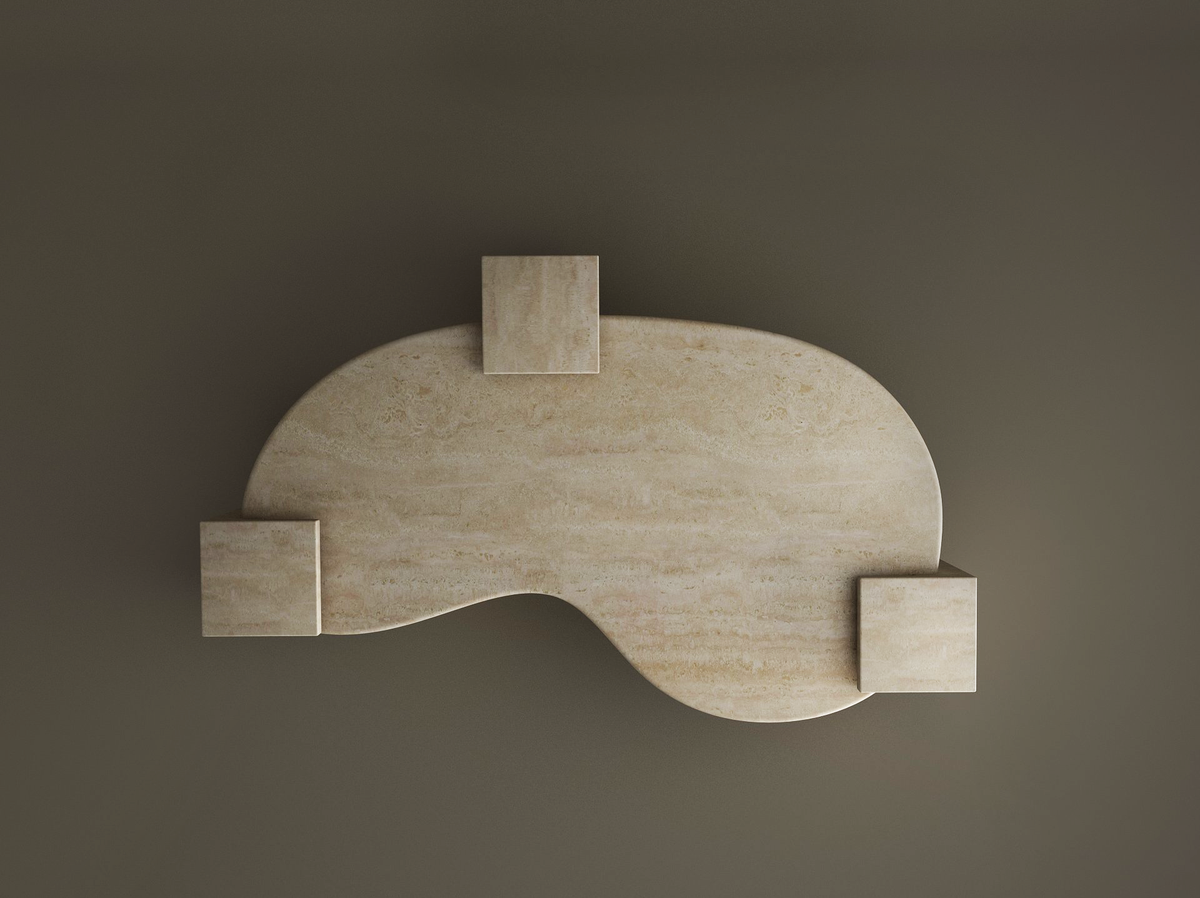 Veyra – Table basse ondulée en travertin naturel avec piètements imbriqués-Galerie Pietra