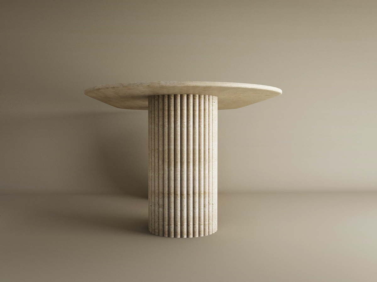 Virea – Table à manger ovale en travertin naturel avec piètement rainuré-Galerie Pietra