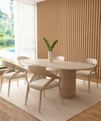 Virea – Table à manger ovale en travertin naturel avec piètement rainuré-Galerie Pietra